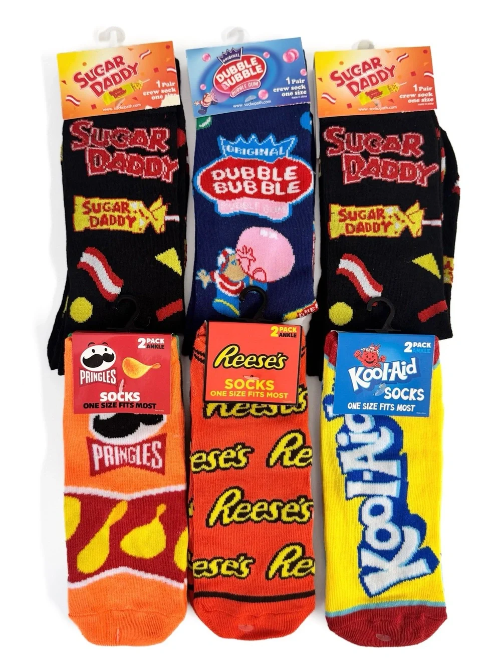Novelty Socks & Sour Patch Lip Balm Lot Pringles Reese’s Sugar Daddy Tipsy Elves